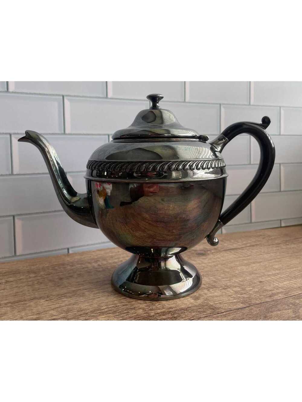 Vintage Essay Canada Teapot, Silver-Plated, Rainbow Patina, Rope Design #1840